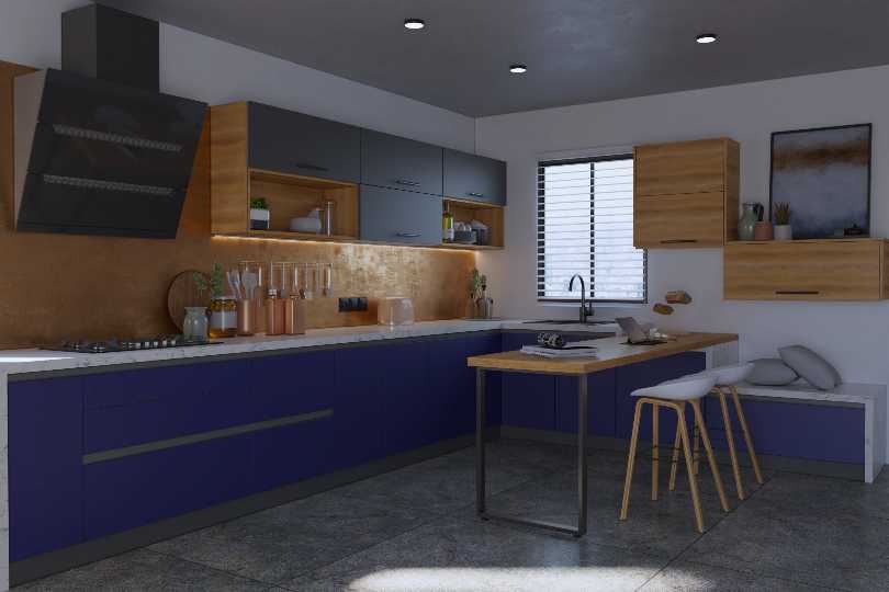 Compact straight kitchen with rusty orange finish