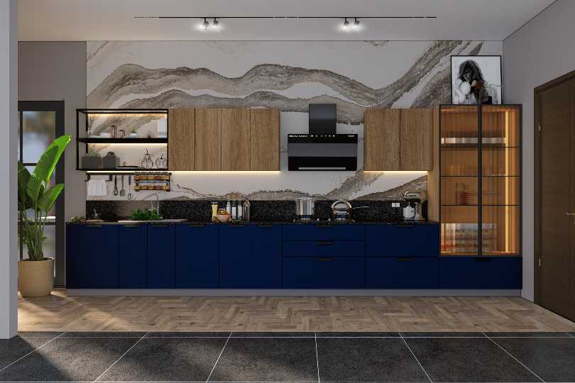 Compact straight kitchen with rusty orange finish