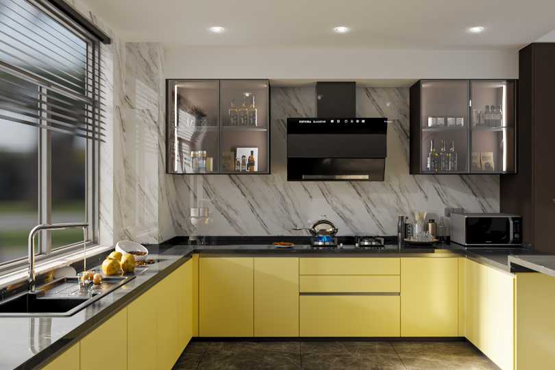 Compact straight kitchen with rusty orange finish